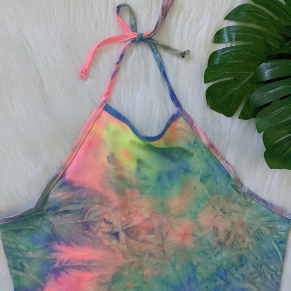 Neon tie dye halter tank top - Picture 2 of 5